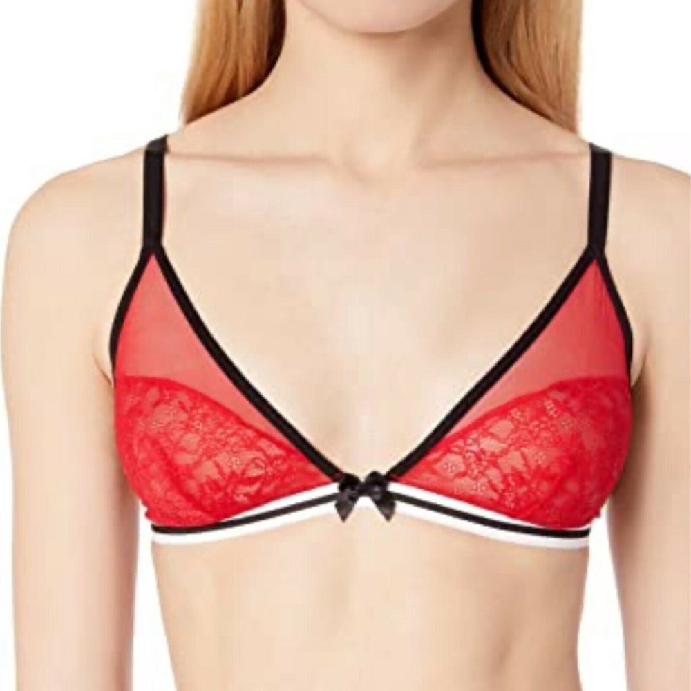 Cosabella Bralette Small Red Rouge Baiser Wireless Lace Mesh Adelaide Bra